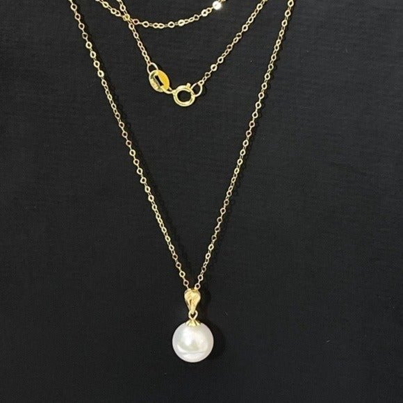18K Solid Gold Certificated 8.5 mm Natural White AKOYA Pearl Pendant Necklace - Picture 4 of 13